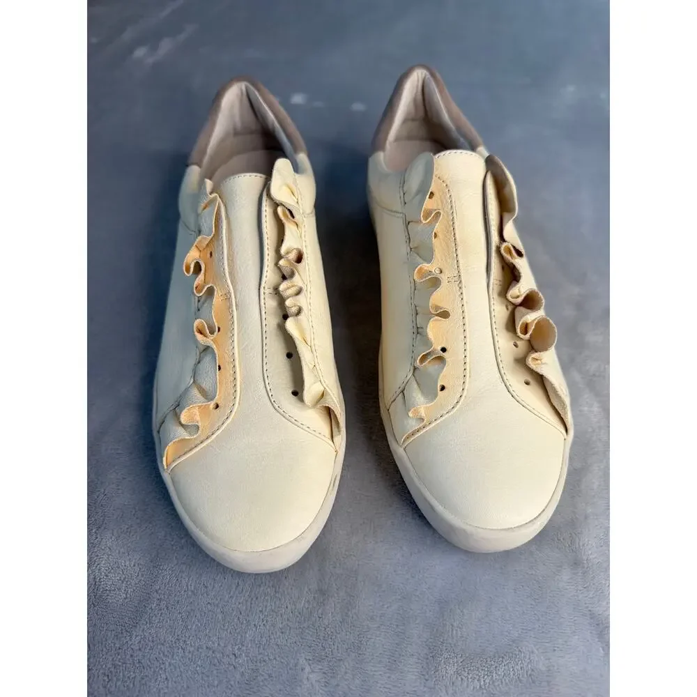 Joie Daw Butter Yellow Cream Suede Ruffle Low Top Slip On Sneakers 38 US 8